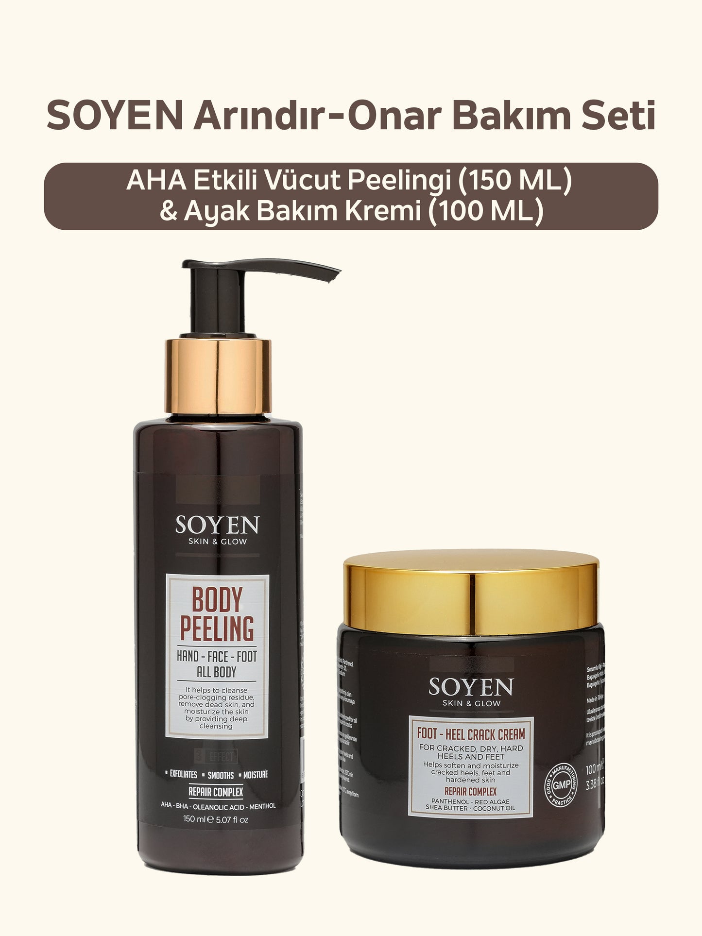 Soyen Arındır-Onar Bakım Seti – AHA Etkili Vücut Peelingi (150 ML) & Yoğun Nemlendirici Ayak Bakım Kremi (100 ML)