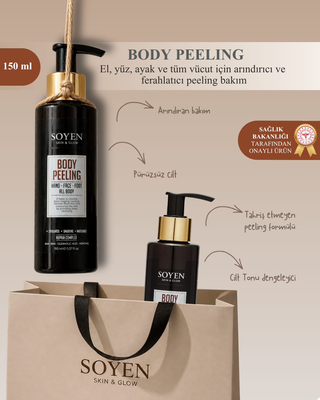Soyen Vücut Peeling Kremi – AHA Etkili Peeling ile Arındırıcı ve Yenileyici Bakım (150 ml)