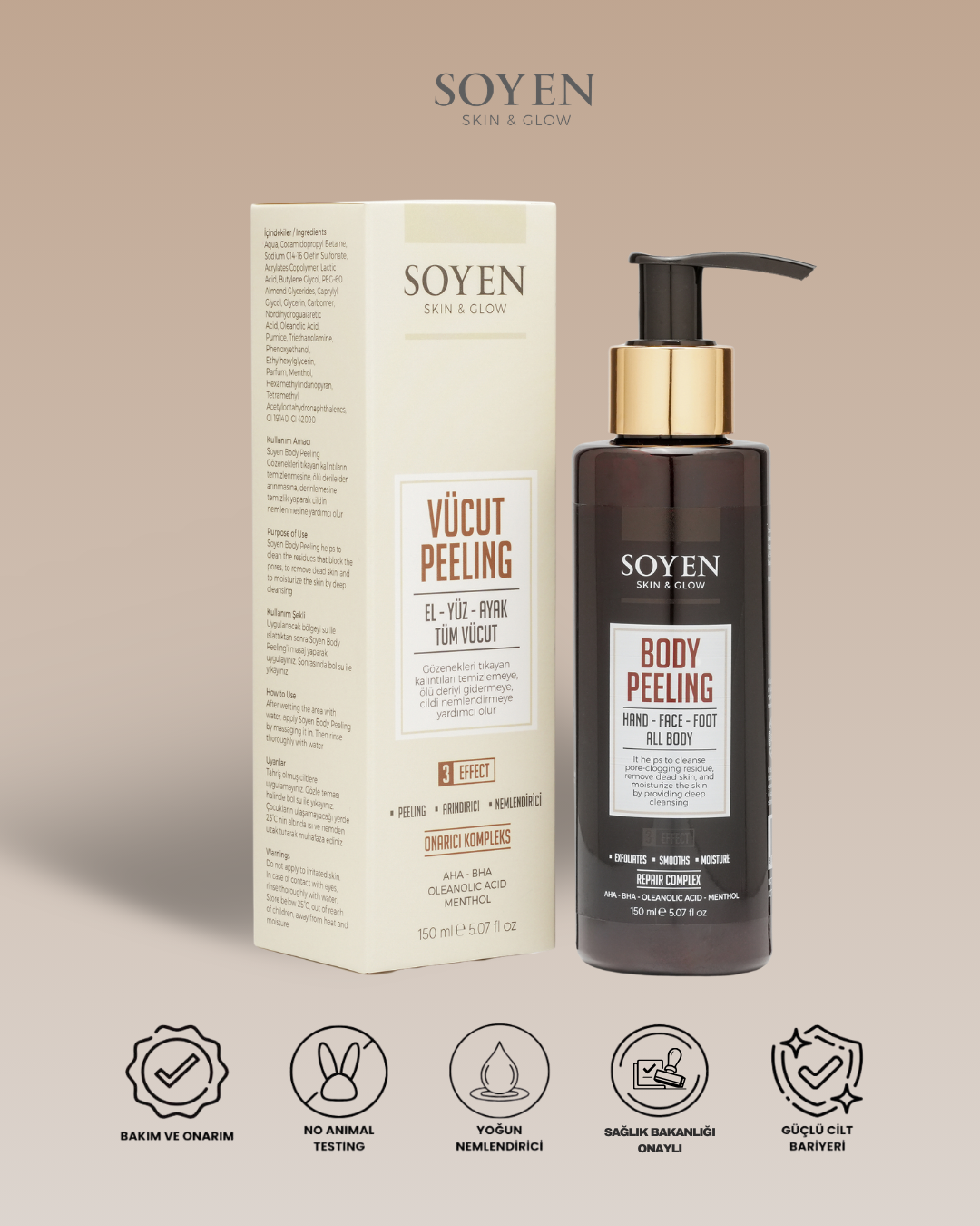 Soyen Vücut Peeling Kremi – AHA Etkili Peeling ile Arındırıcı ve Yenileyici Bakım (150 ml)